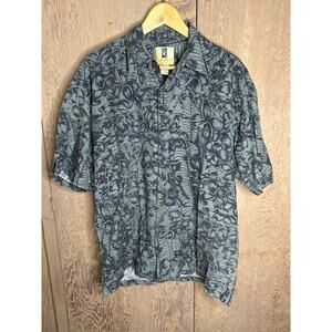 Kahala Hawaiian Islands Gray Blue Plumeria 
 Button Down Aloha Shirt Men Size M